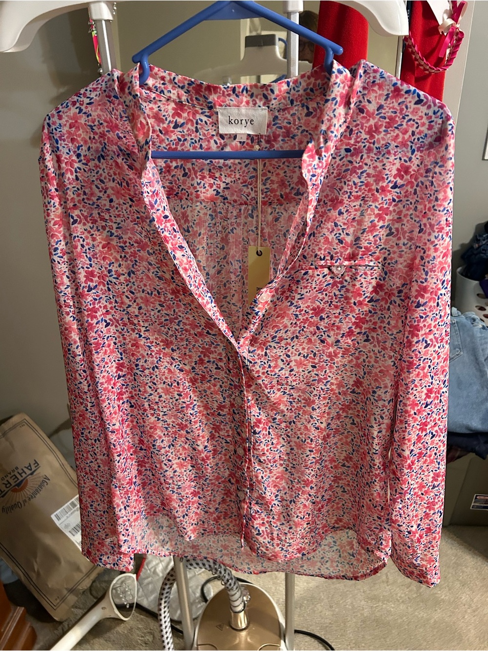 Korye Pink Floral Button-Front Women's Blouse